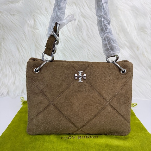 Tory Burch Kira Small Diamond-Quilted Suede Shoulder Bag  Tory Burch Kira Small Diamond-Quilted Suede Shoulder Bag - Deep Olive